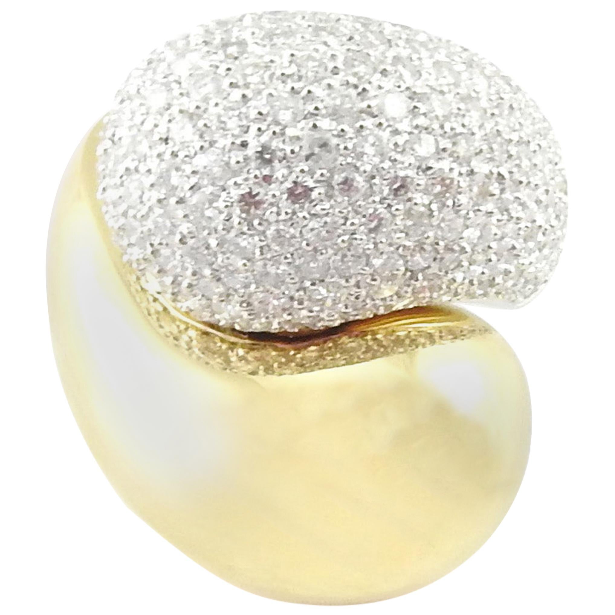 18 Karat White and Yellow Gold Pave Diamond Chunky Crossover Ring