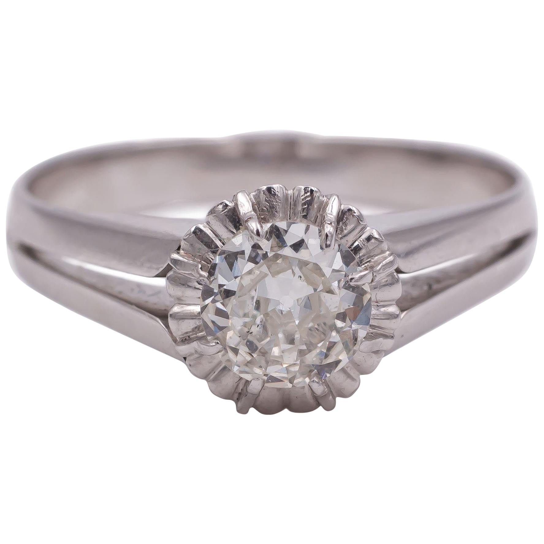 Vintage 18 Karat White Gold and 0.5 Carat Diamond Solitaire Ring For Sale