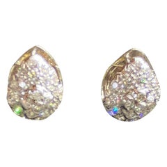 Vintage 18 Karat White Gold and Diamond Huggie Pierced Earrings