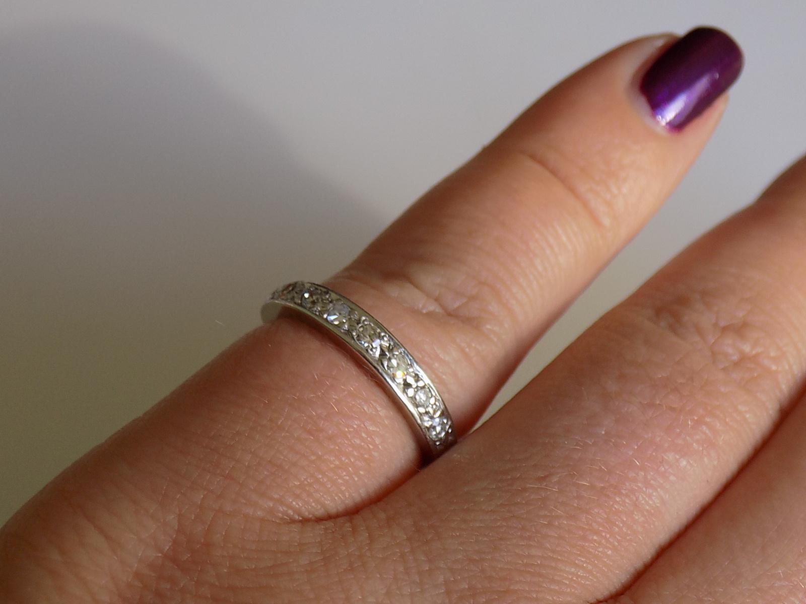 Women's Vintage 18 Karat White Gold Diamond Half Eternity Ring Band For Sale