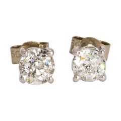 Vintage 18 Karat White Gold Diamond Stud Earrings TCW 130 Vintage 18 Karat White Gold Diamond Stud Earrings TCW 130