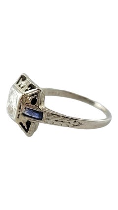 Vintage 18 Karat White Gold Diamond & Synthetic Sapphire Ring Size 5.5 #18006