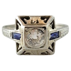 Vintage 18 Karat White Gold Diamond & Synthetic Sapphire Ring Size 5.5 #18006