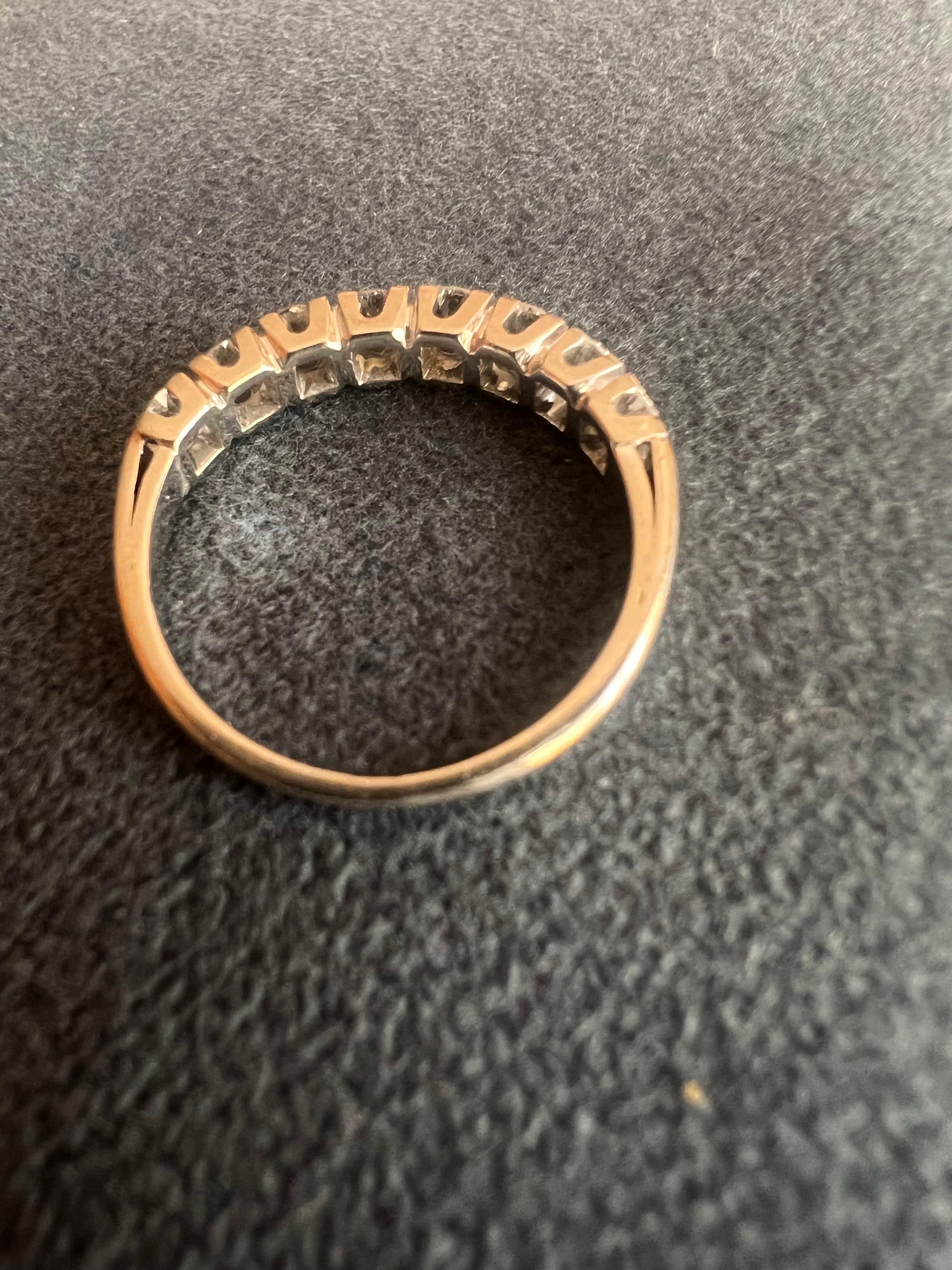 French Vintage 18 Karat White Gold Eight Round Cut Diamonds Band Ring For Sale