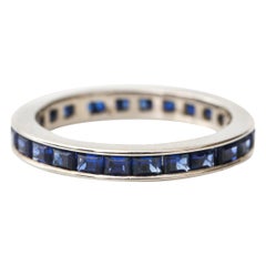 Vintage 18 Karat White Gold French Cut Sapphires Eternity Band, circa 1940s