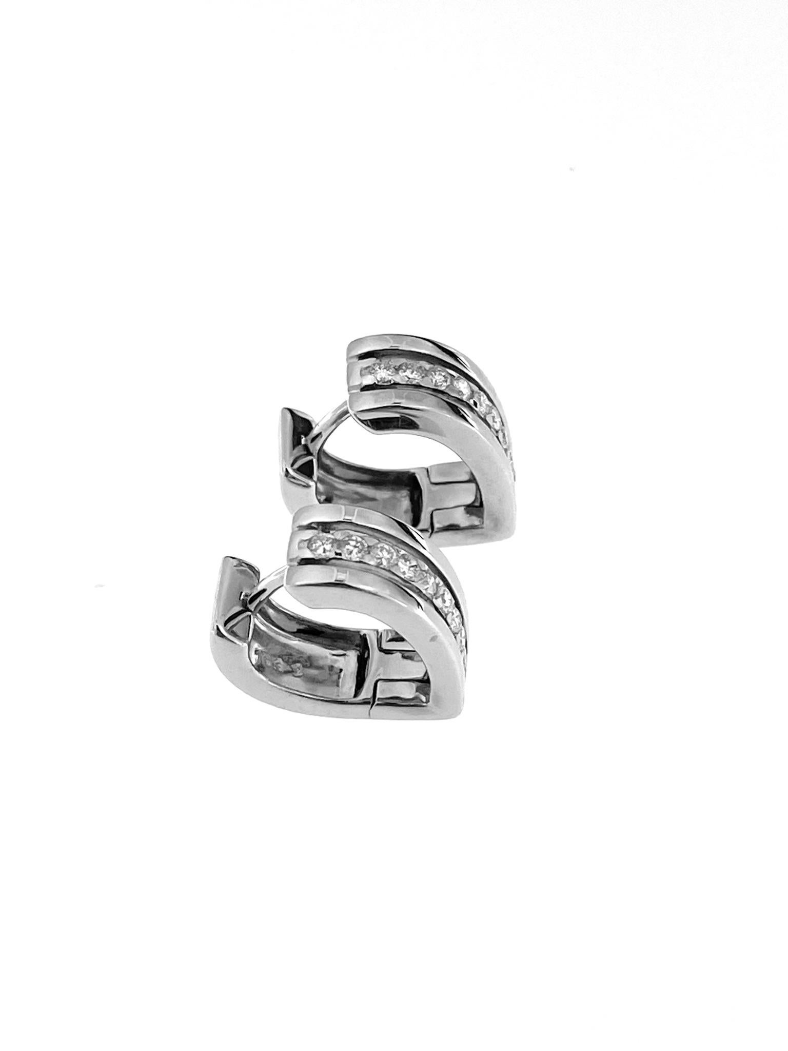 Modern Vintage 18 karat White Gold French Earrings with Diamonds For Sale