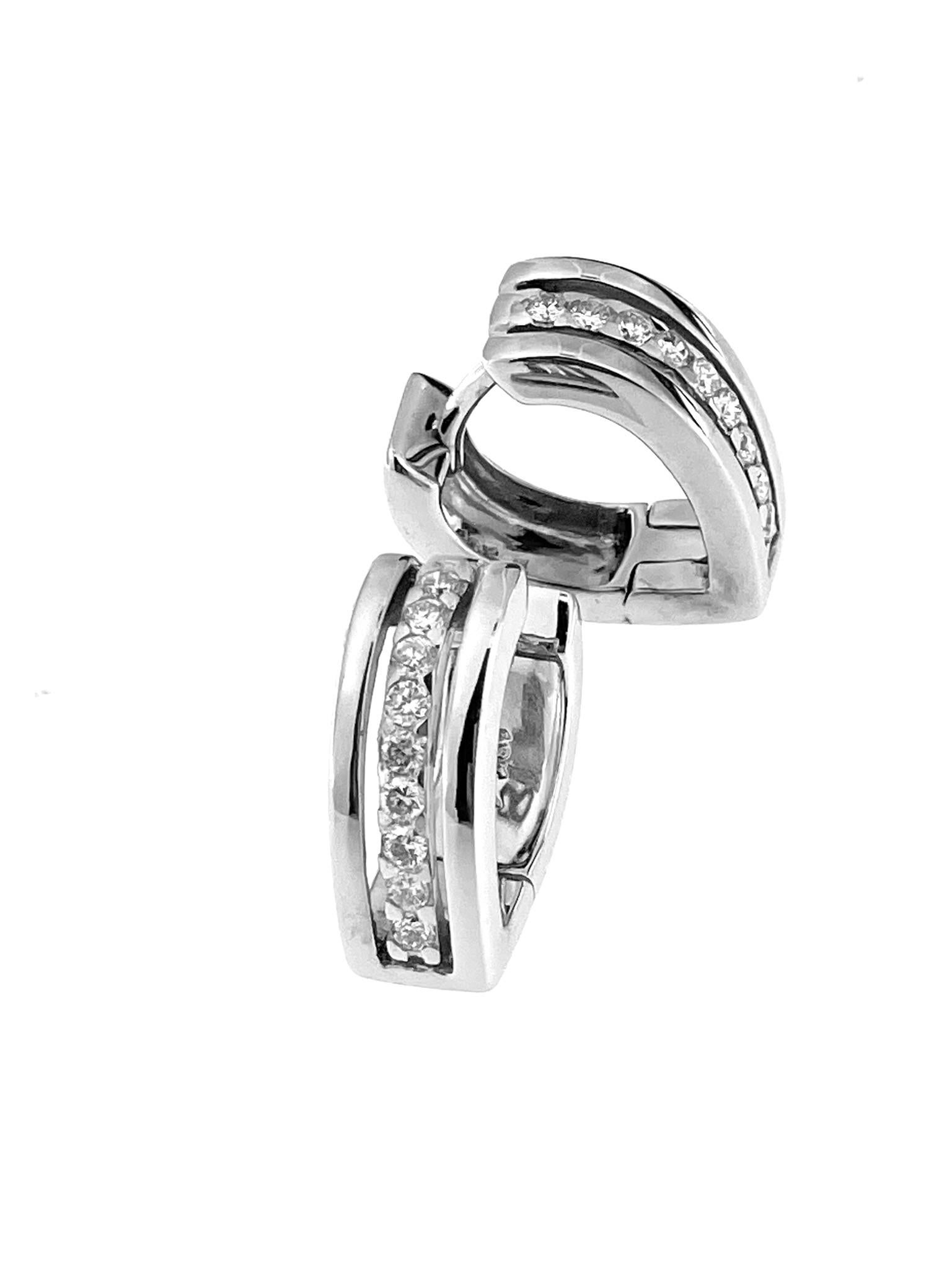 Brilliant Cut Vintage 18 karat White Gold French Earrings with Diamonds For Sale