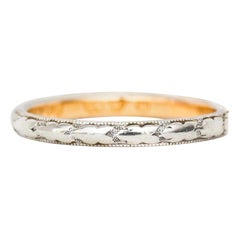 Vintage 18 Karat White Gold Hand Carved Gallery Art Deco Two-Tone Antique Band