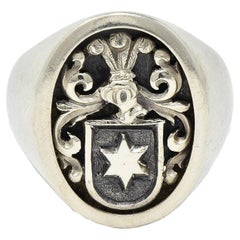 Vintage 18 Karat White Gold Heraldic Knight Star Cameo Unisex Signet Ring
