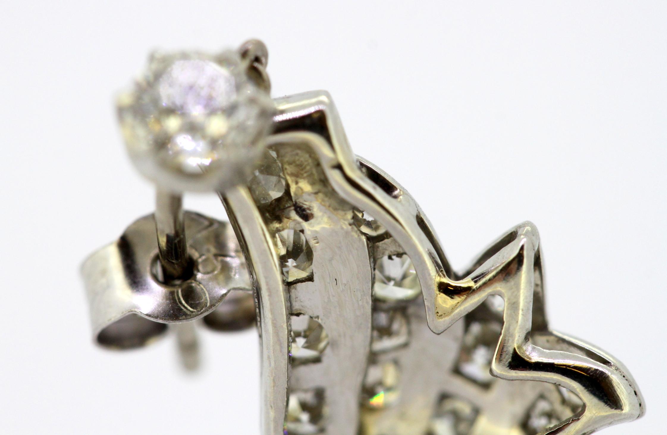 Vintage 18 Karat White Gold Ladies Stud Earrings with Diamonds and Rubies 7