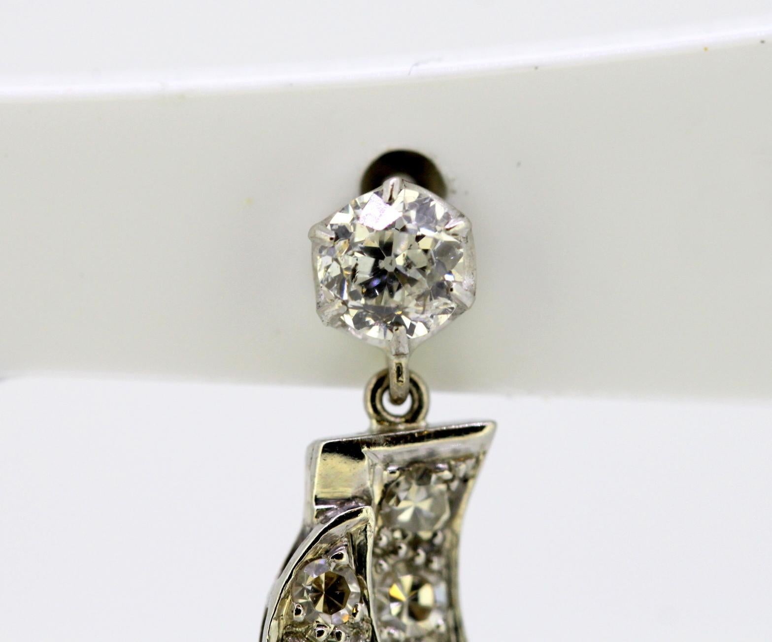 Women's Vintage 18 Karat White Gold Ladies Stud Earrings with Diamonds and Rubies