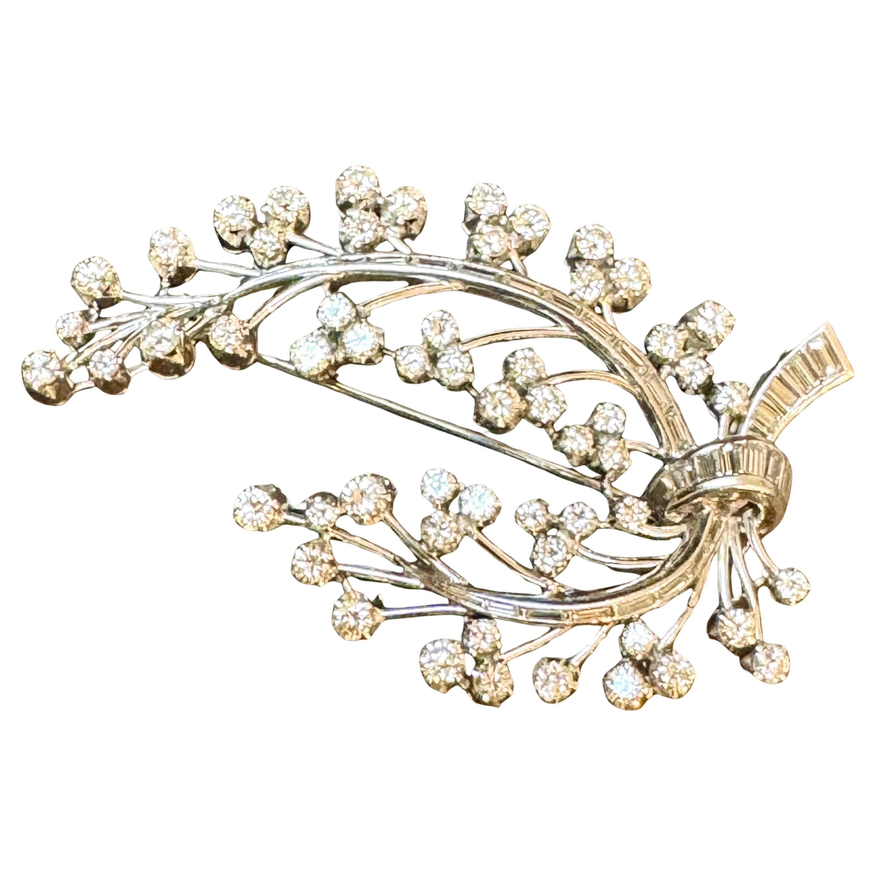 Vintage 18 Karat White Gold Large Diamond 8.9 CT Floral Bouquet Broach 31.2GM