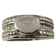 Vintage 18 Karat White Gold Moonstone and Diamond Ring Size 7.75