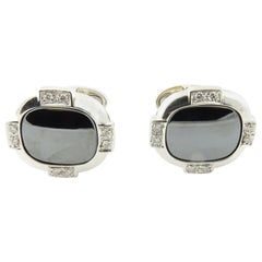 Vintage 18 Karat White Gold Onyx and Diamond Cufflinks #4382