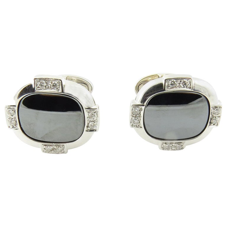 Boutons De Manchette Vintage Or Blanc 14 Carats Avec Diamants - Pour Homme - Poids 10 Grammes