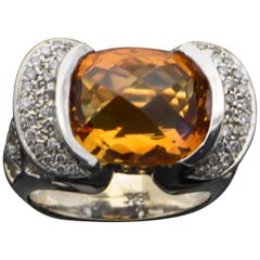 Vintage 18 Karat White Gold Ring with Citrine and Diamond Ring Vintage 18 Karat White Gold Ring with Citrine and Diamond Ring