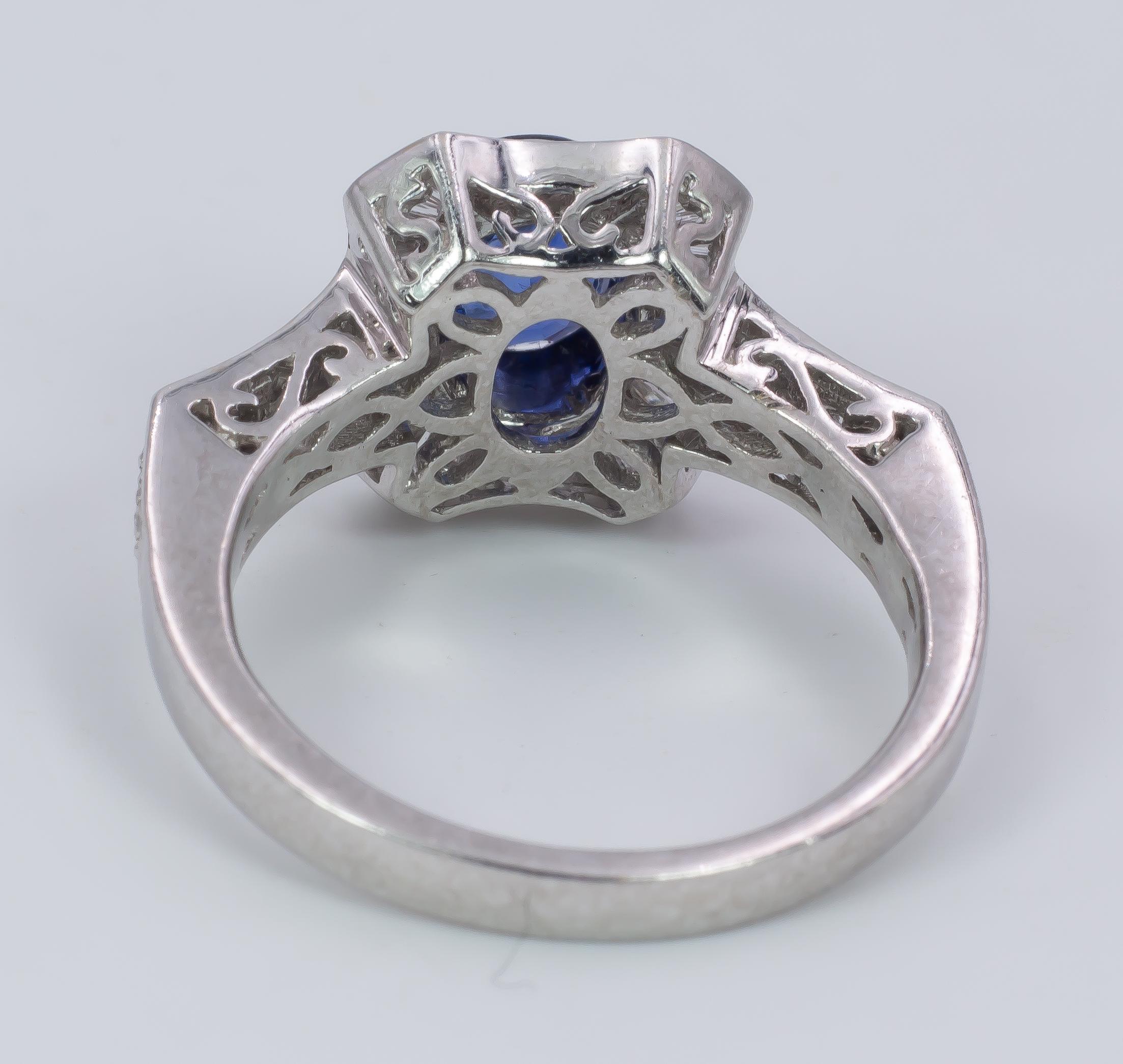 Women's Vintage 18 Karat White Gold, Sapphire and Diamond Ring, 1950s For Sale