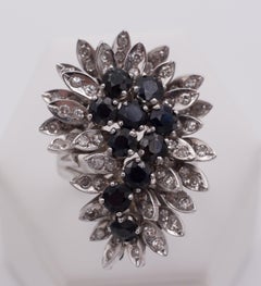 Vintage 18 Karat White Gold, Sapphire and Diamond Ring, 1960s