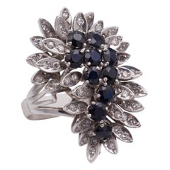 Vintage 18 Karat White Gold, Sapphire and Diamond Ring, 1960s