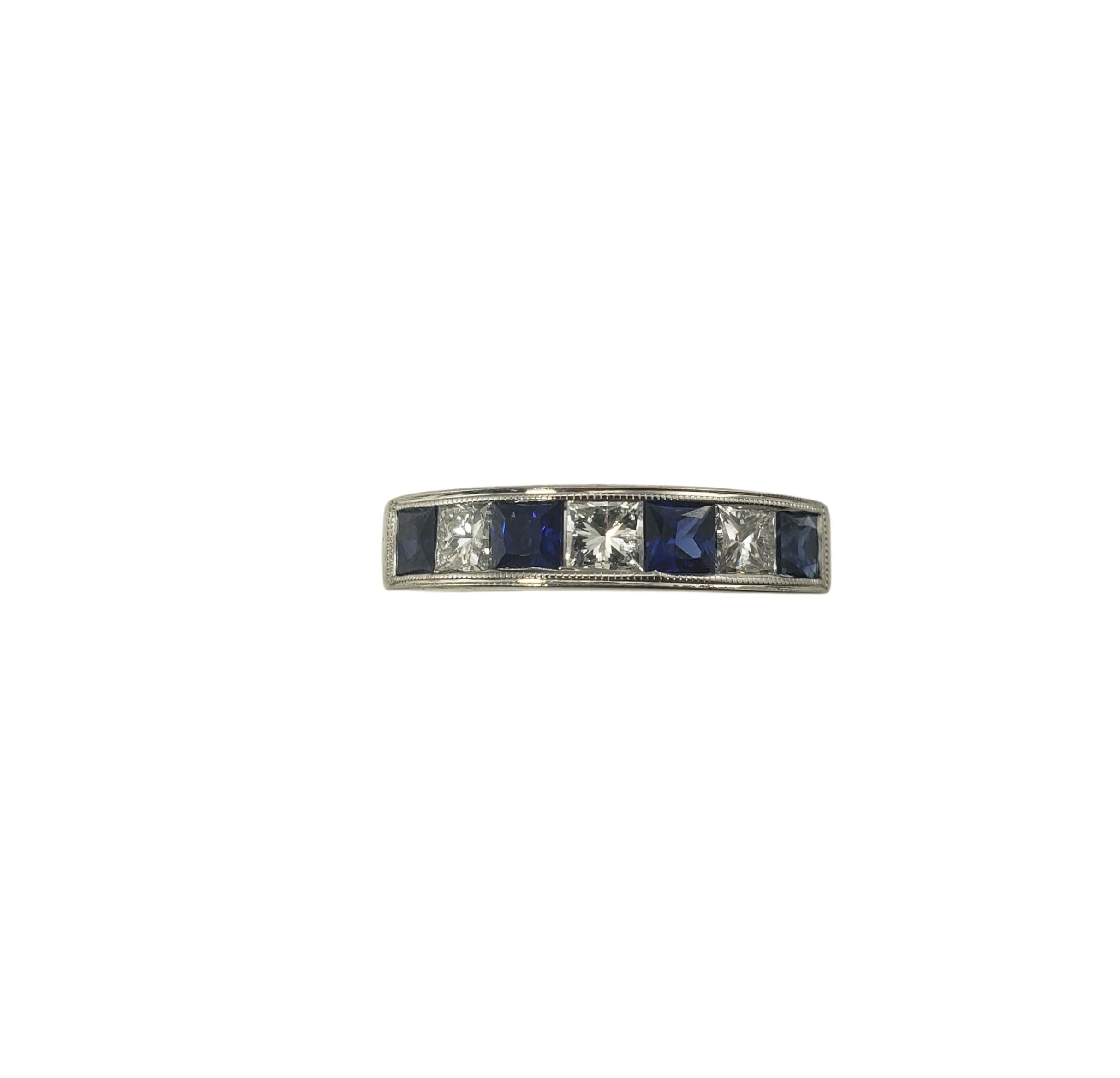 Vintage 18 Karat White Gold Natural Sapphire and Diamond Ring For Sale
