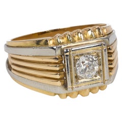 Vintage 18 Karat 'Yellow and White' Gold and Diamond Men's Ring, 1950s 