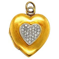 Vintage 18 Karat Yellow English Gold Diamond Heart Locket