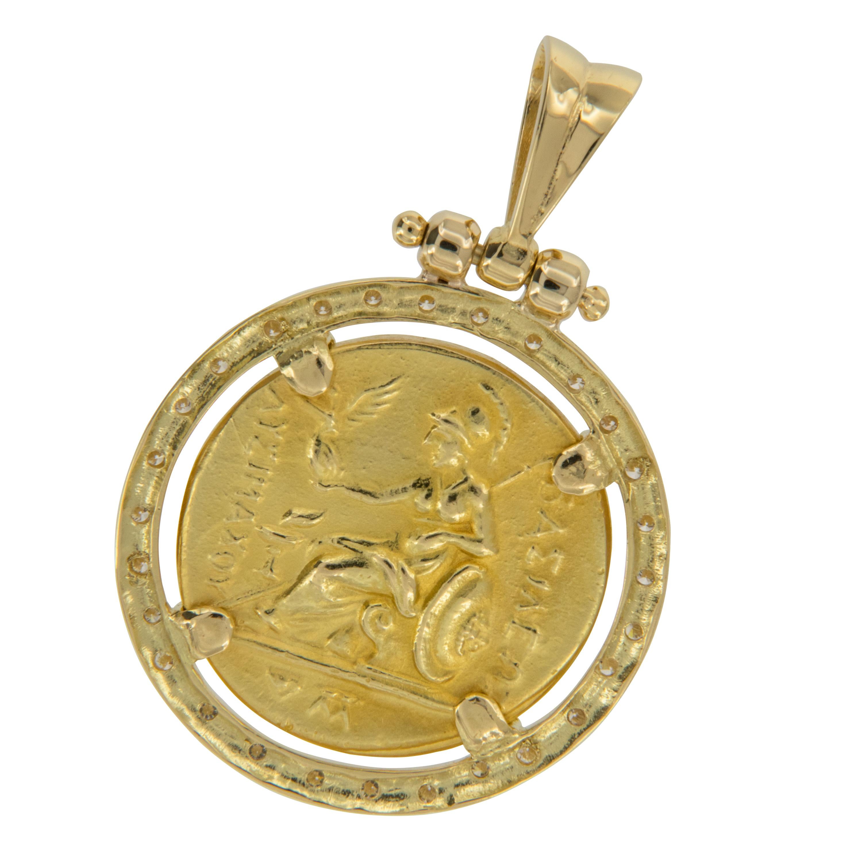 18 Karat Gelbgold 0,42 Karat Gesamtkaratgewicht Diamant Alexander der Große Münze Anhänger (Klassisch-griechisch)