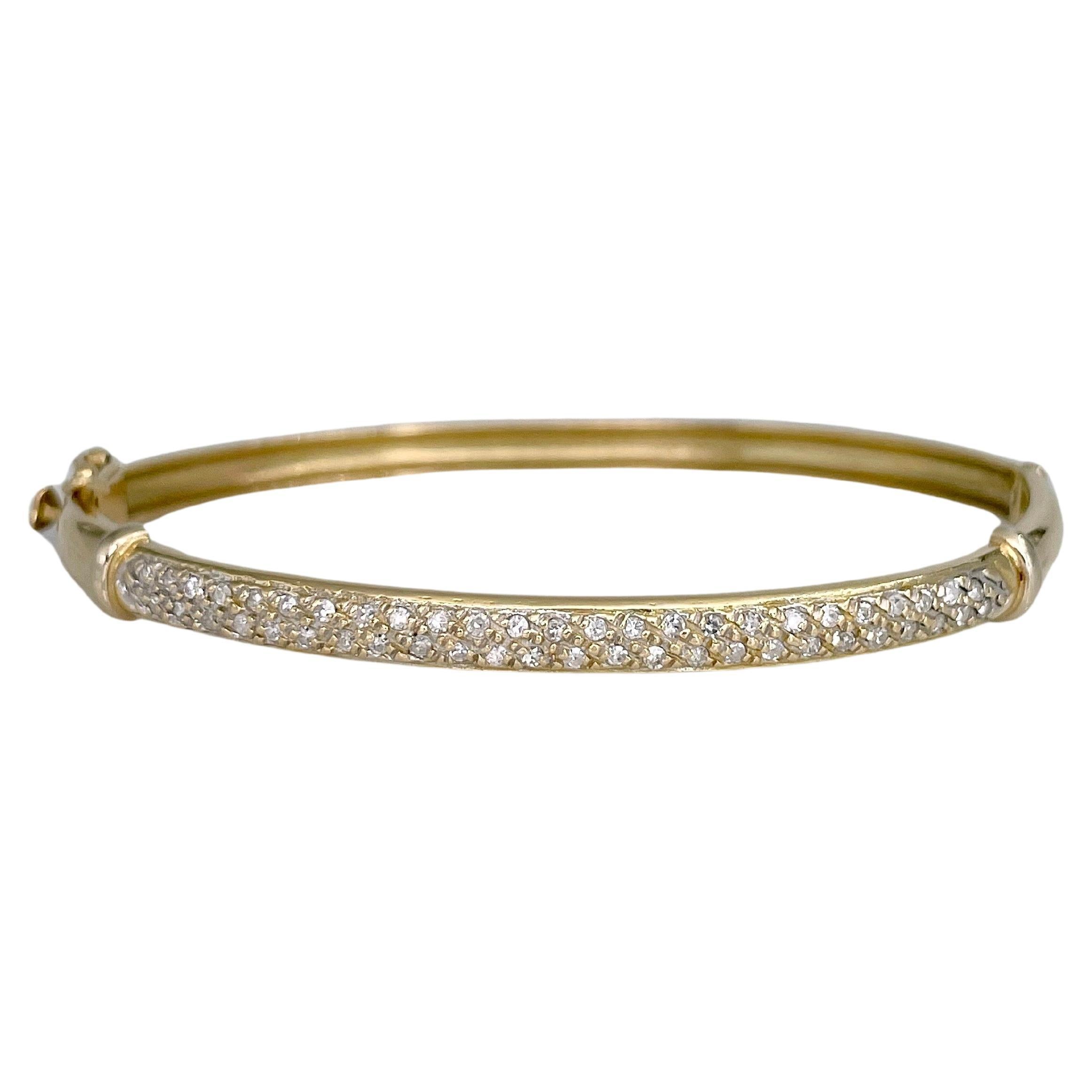 Bracelet jonc à charnière vintage en or jaune 18 carats avec diamants 0,45 carat