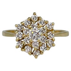 Vintage 18 Karat Yellow Gold 0.50 Carat Diamond Cluster Ring