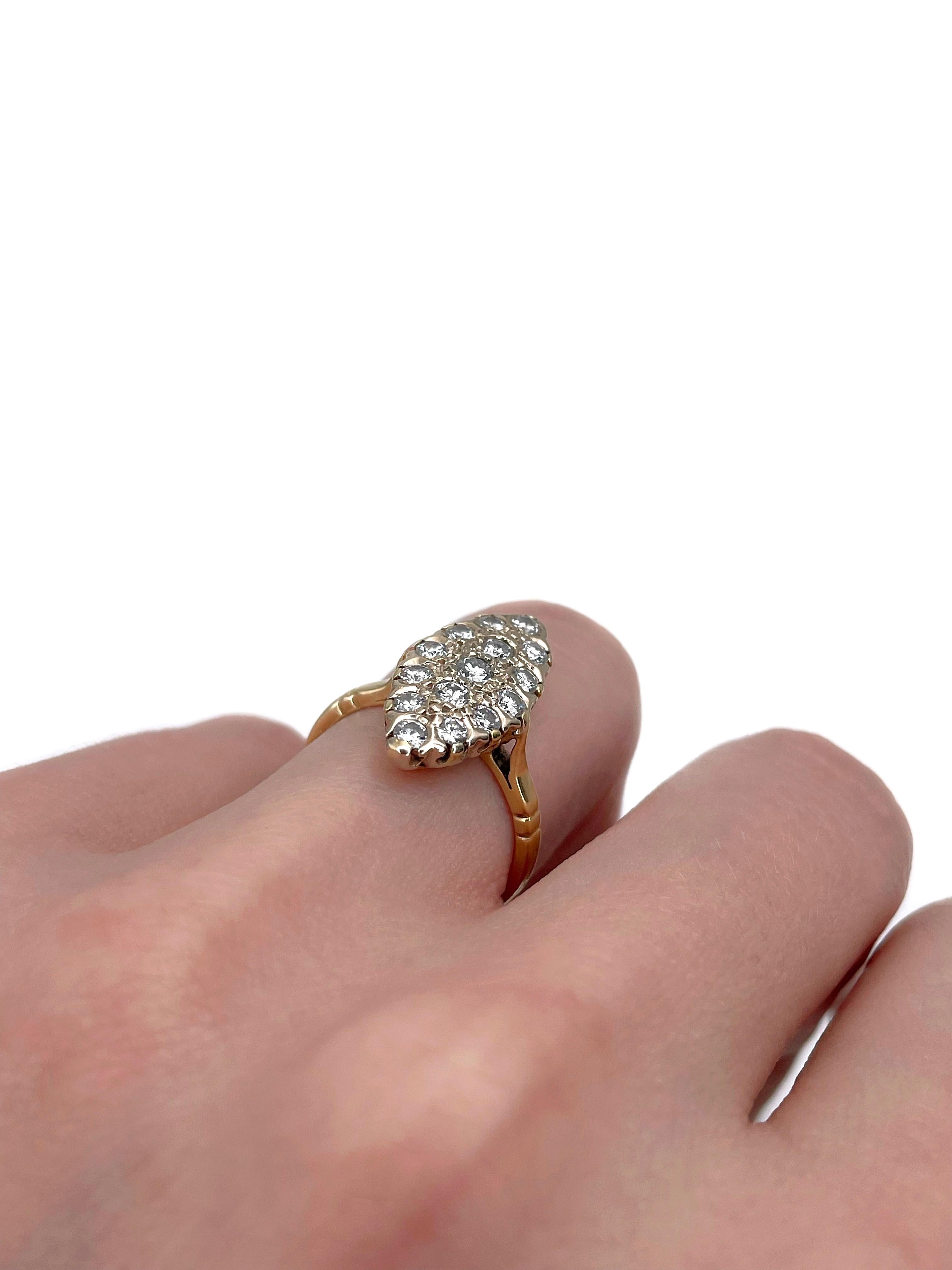 Brilliant Cut Vintage 18 Karat Yellow Gold 0.50 Carat Diamond Navette Ring