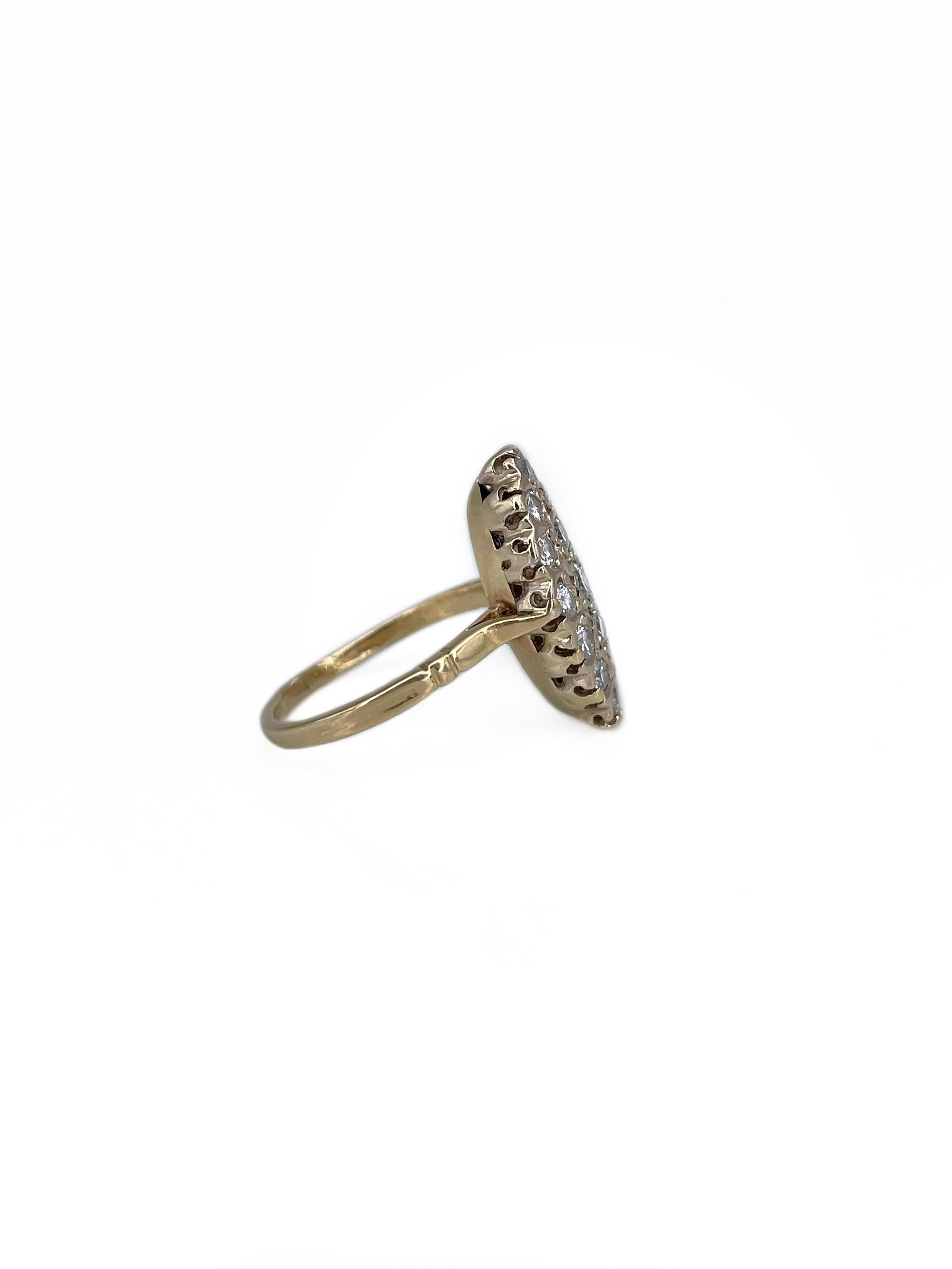 Vintage 18 Karat Yellow Gold 0.50 Carat Diamond Navette Ring In Good Condition In Vilnius, Vilniaus apskr.