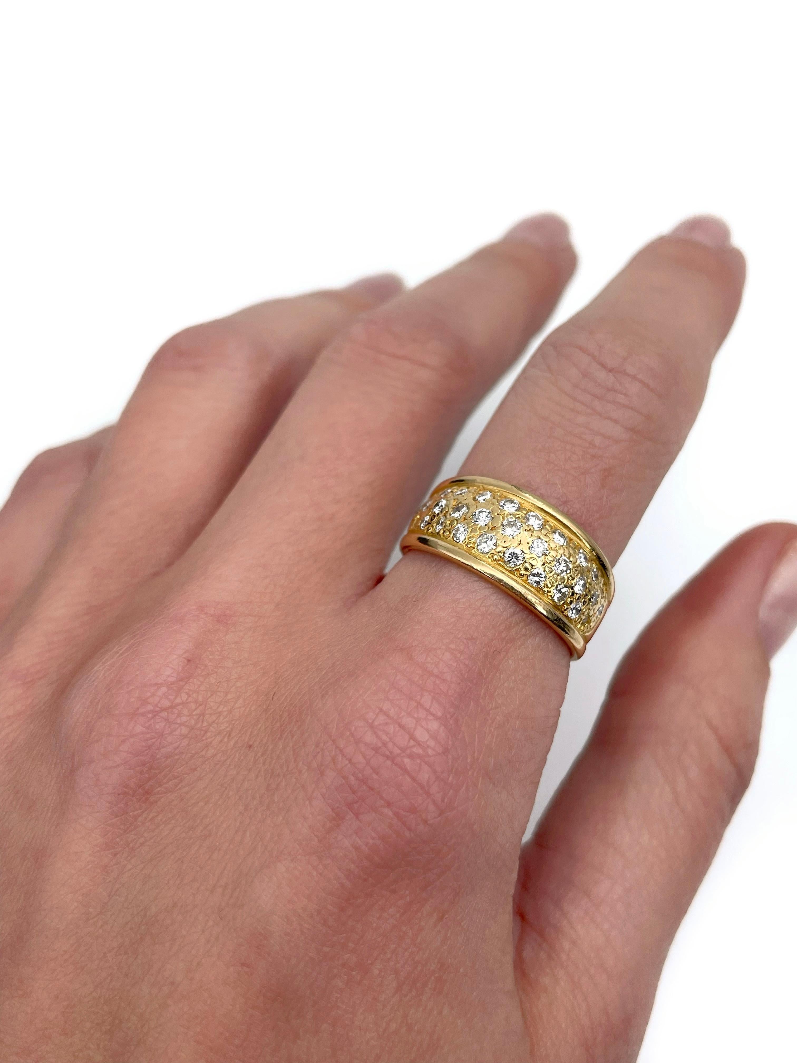 Moderne Bague à large anneau vintage en or jaune 18 carats avec diamants de 0,77 carat en vente
