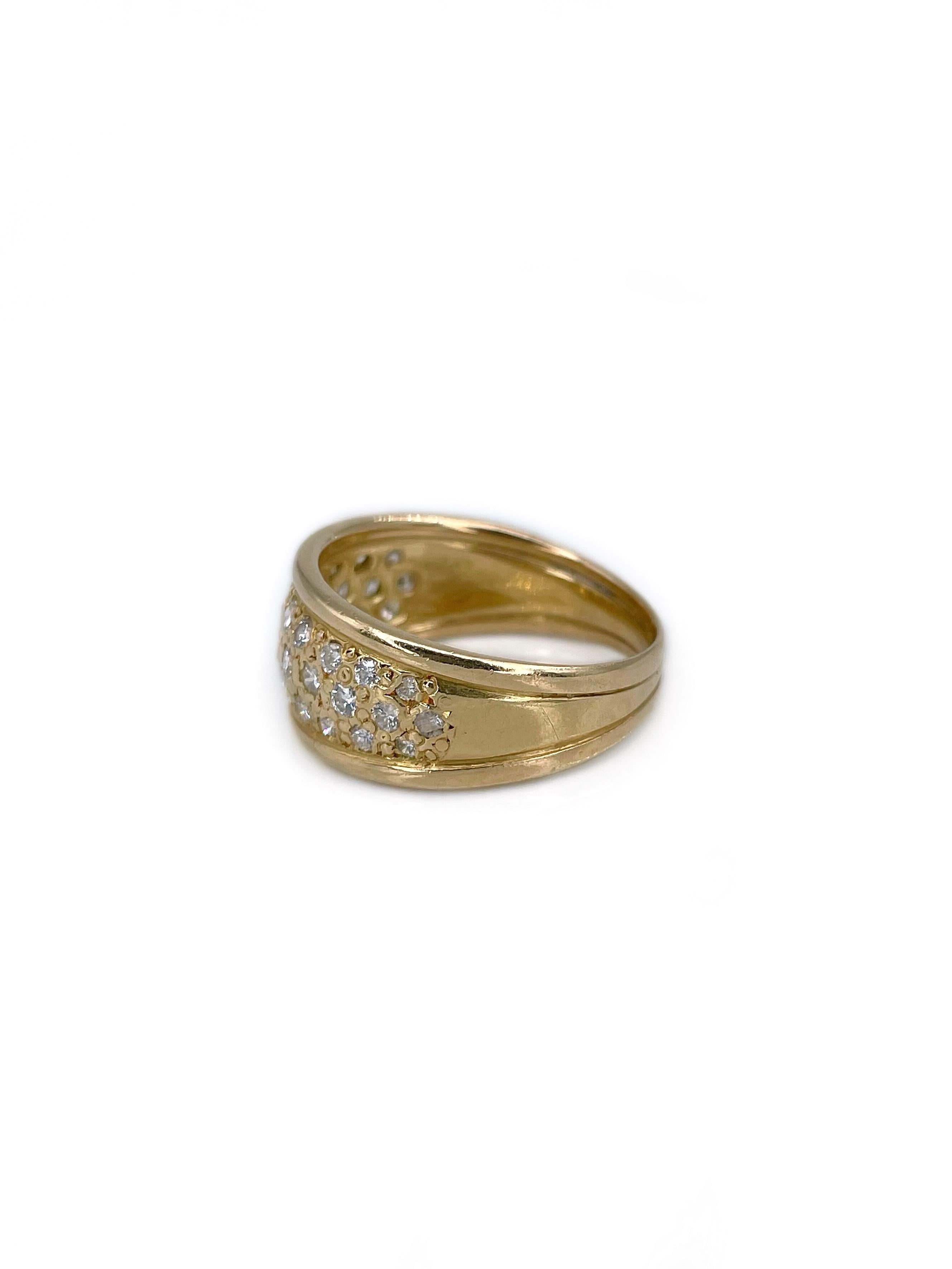 Modern Vintage 18 Karat Yellow Gold 0.77 Carat Diamond Wide Band Ring For Sale