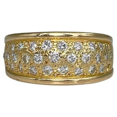 Bague à large anneau vintage en or jaune 18 carats avec diamants de 0,77 carat