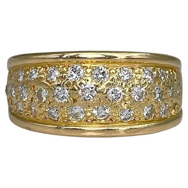 Vintage 18 Karat Yellow Gold 0.77 Carat Diamond Wide Band Ring For Sale ...