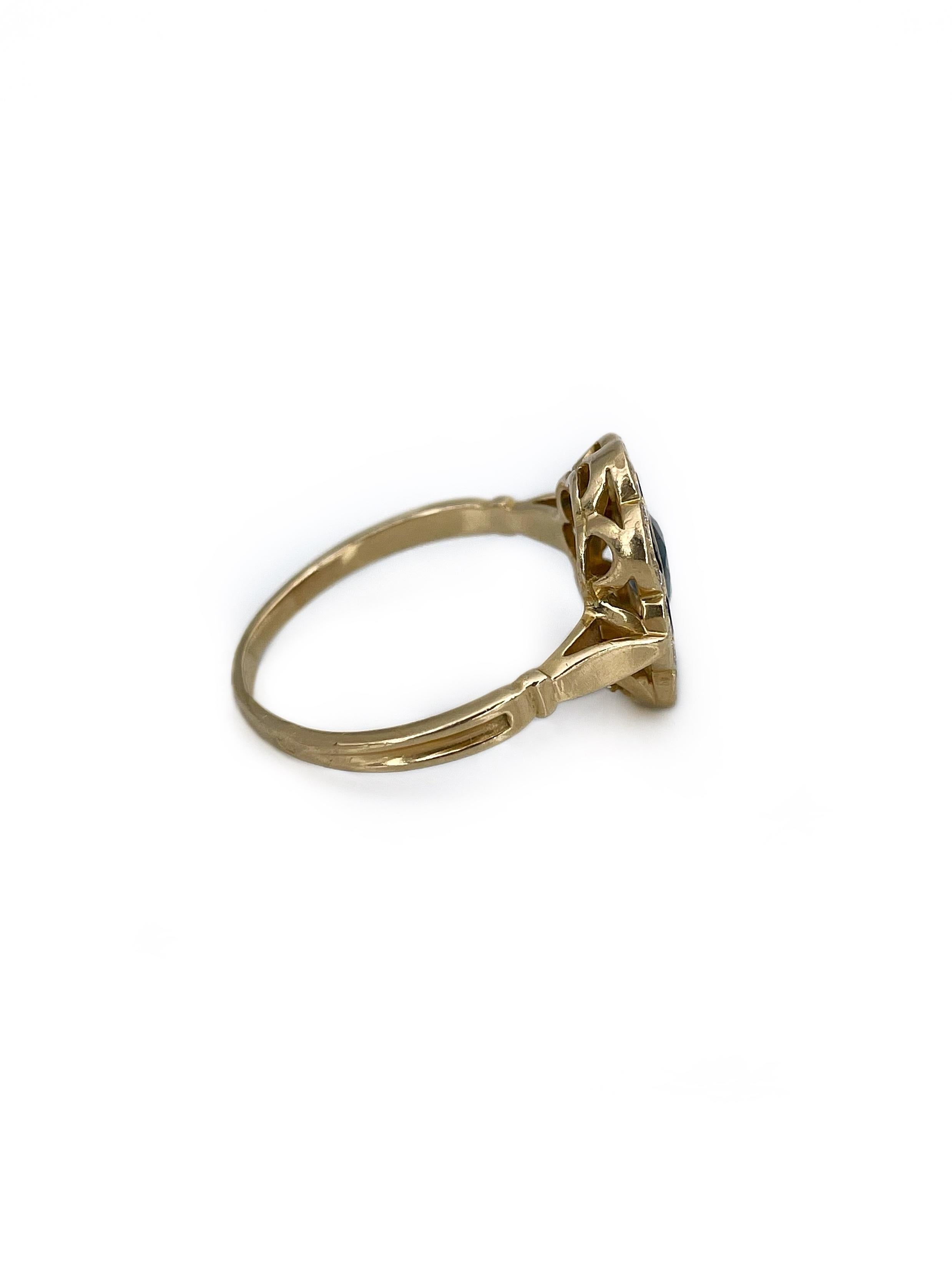 Mixed Cut Vintage 18 Karat Yellow Gold 0.87 Carat Sapphire 0.24 Carat Diamond Cluster Ring