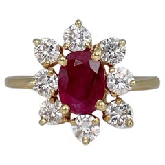 Vintage 18 Karat Yellow Gold 0.90 Carat Ruby 0.75 Carat Diamond Cluster Ring