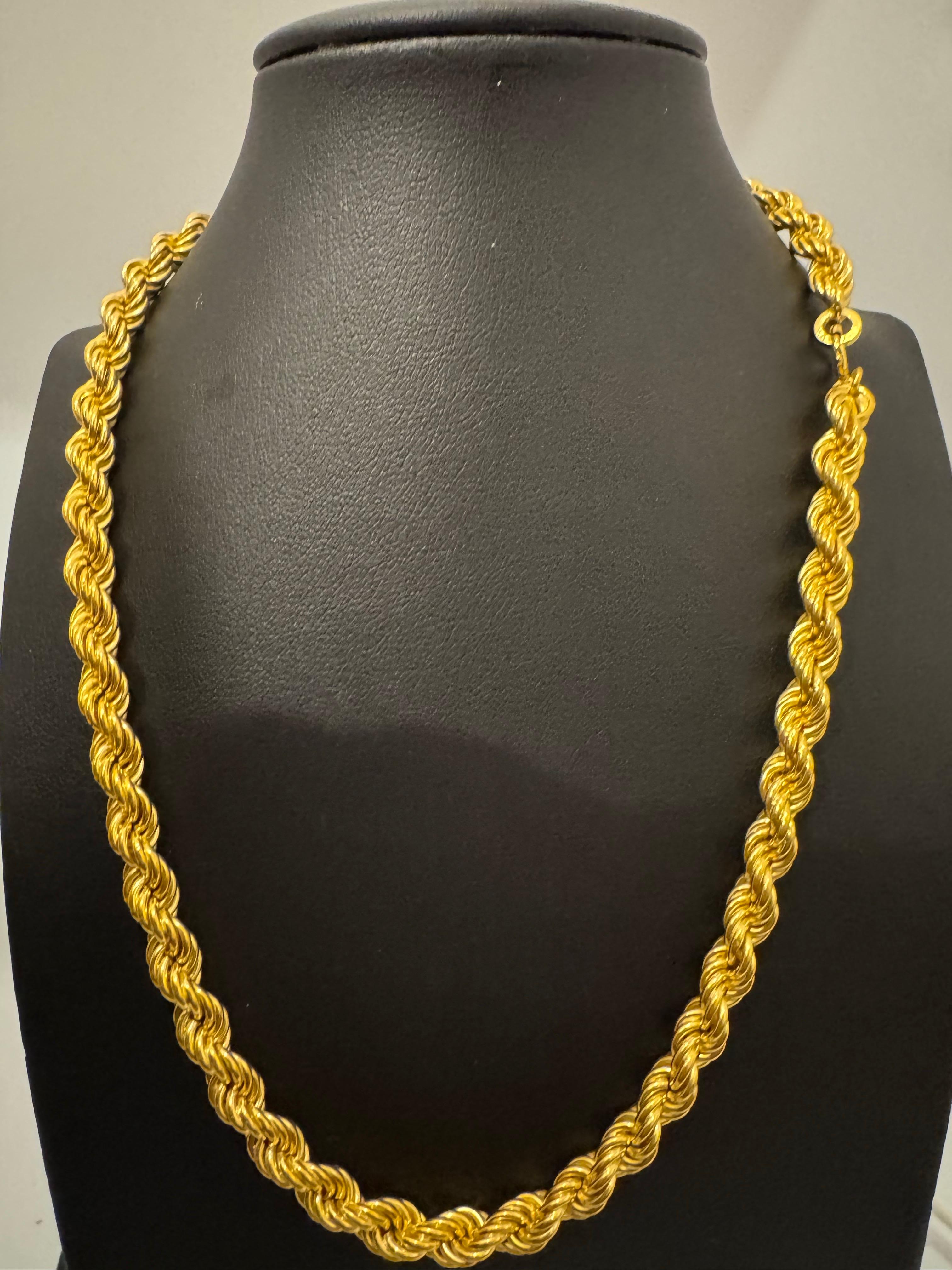 Collar Vintage de Oro Amarillo de 18 Kilates, 17,8 Gm, Cadena de Cuerda, 6,30 mm, 17 