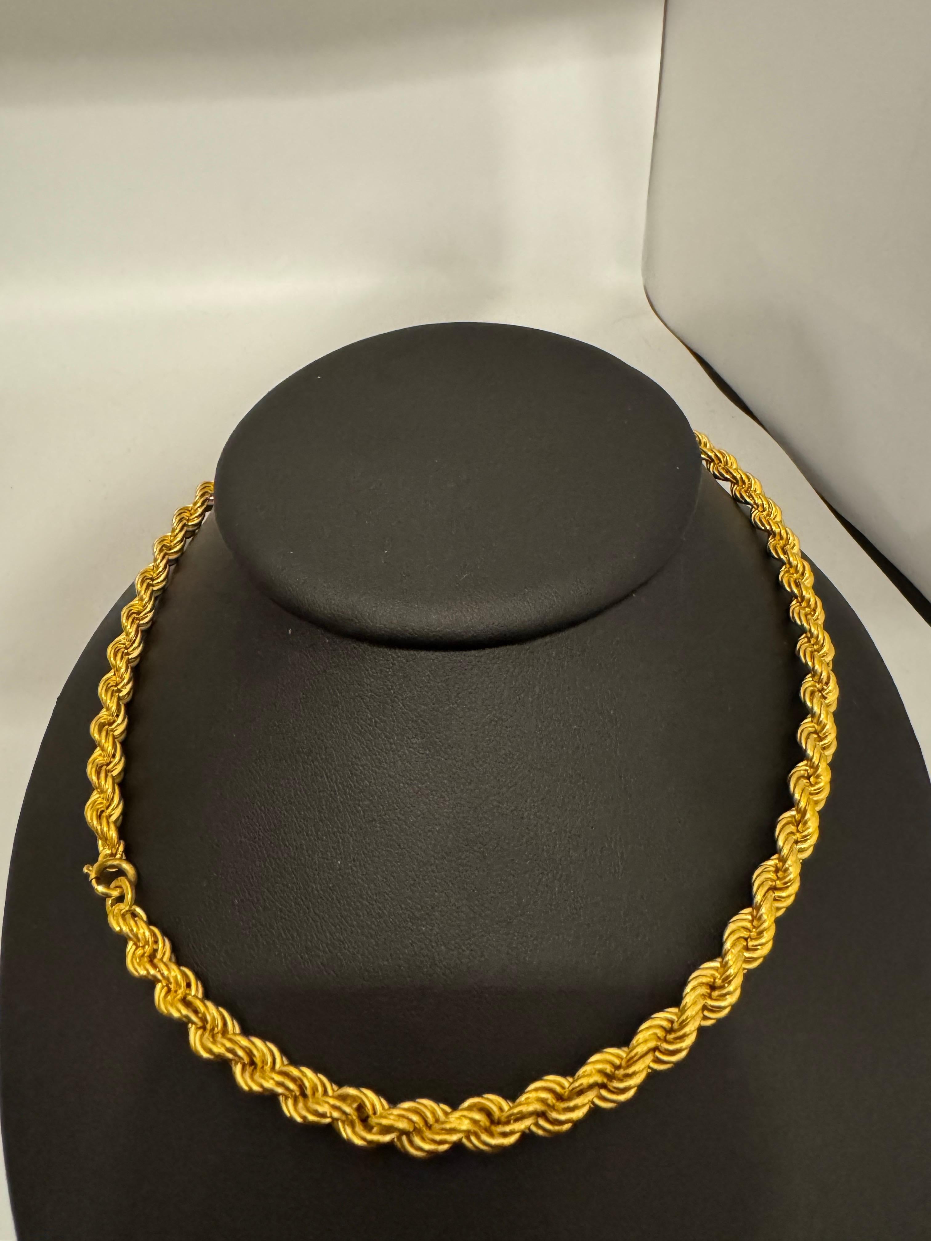 Collar Vintage de Oro Amarillo de 18 Kilates, 17,8 Gm, Cadena de Cuerda, 6,30 mm, 17 