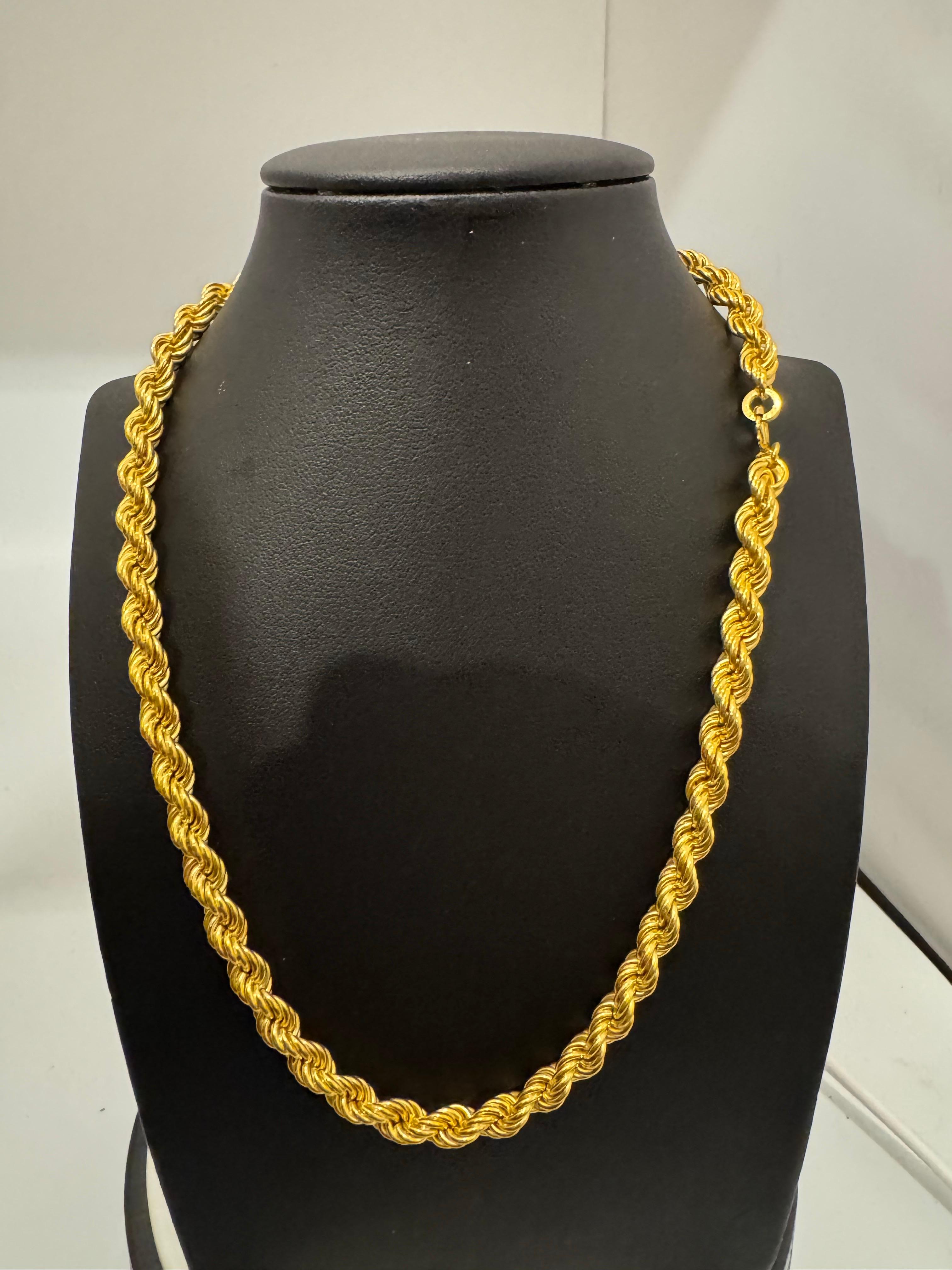 Collar Vintage de Oro Amarillo de 18 Kilates, 17,8 Gm, Cadena de Cuerda, 6,30 mm, 17 
