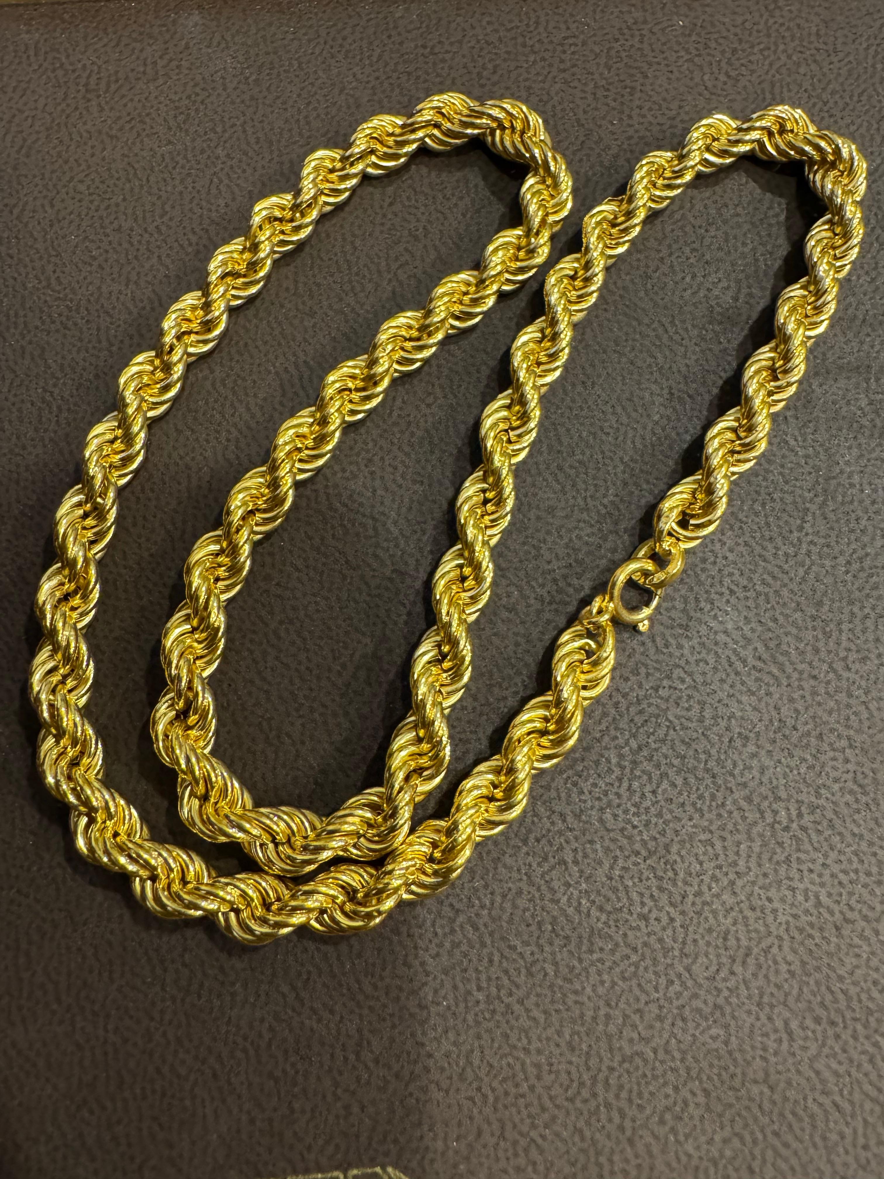 Collar Vintage de Oro Amarillo de 18 Kilates, 17,8 Gm, Cadena de Cuerda, 6,30 mm, 17 