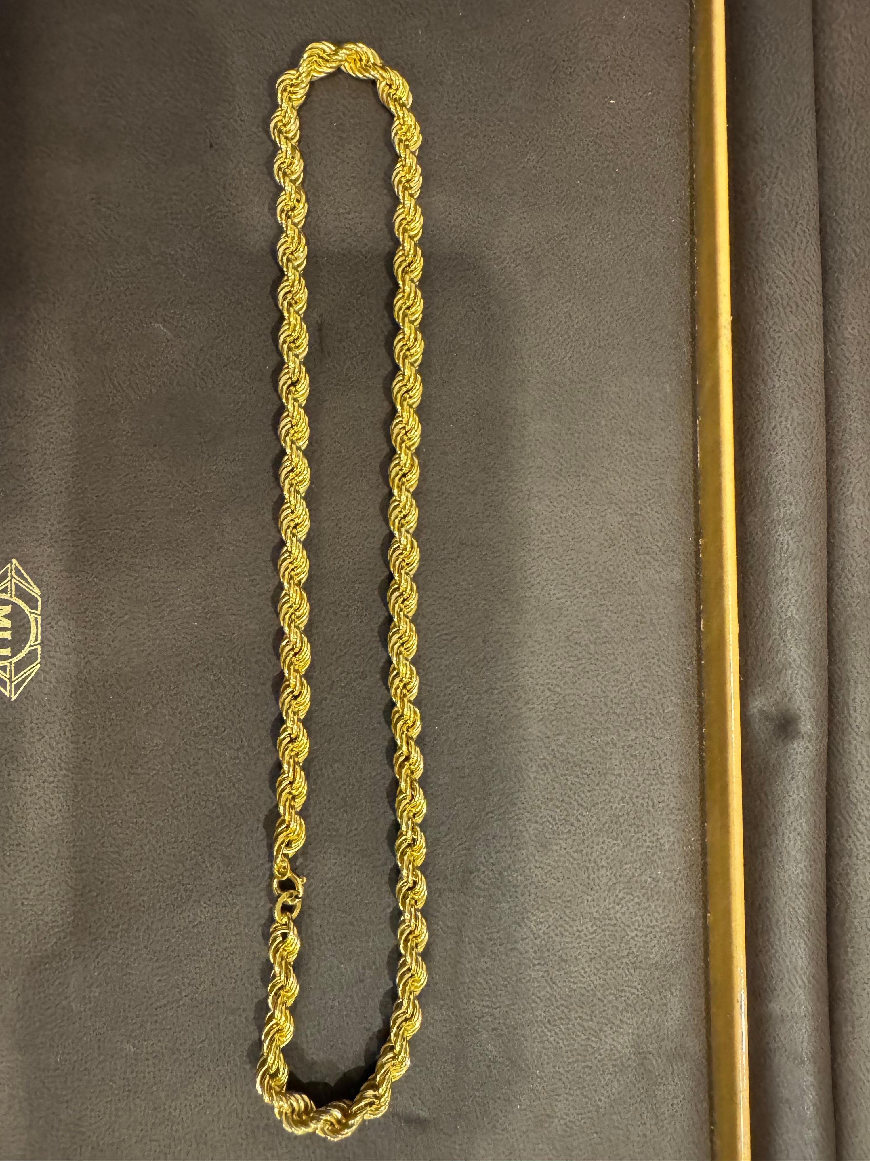 Collar Vintage de Oro Amarillo de 18 Kilates, 17,8 Gm, Cadena de Cuerda, 6,30 mm, 17 