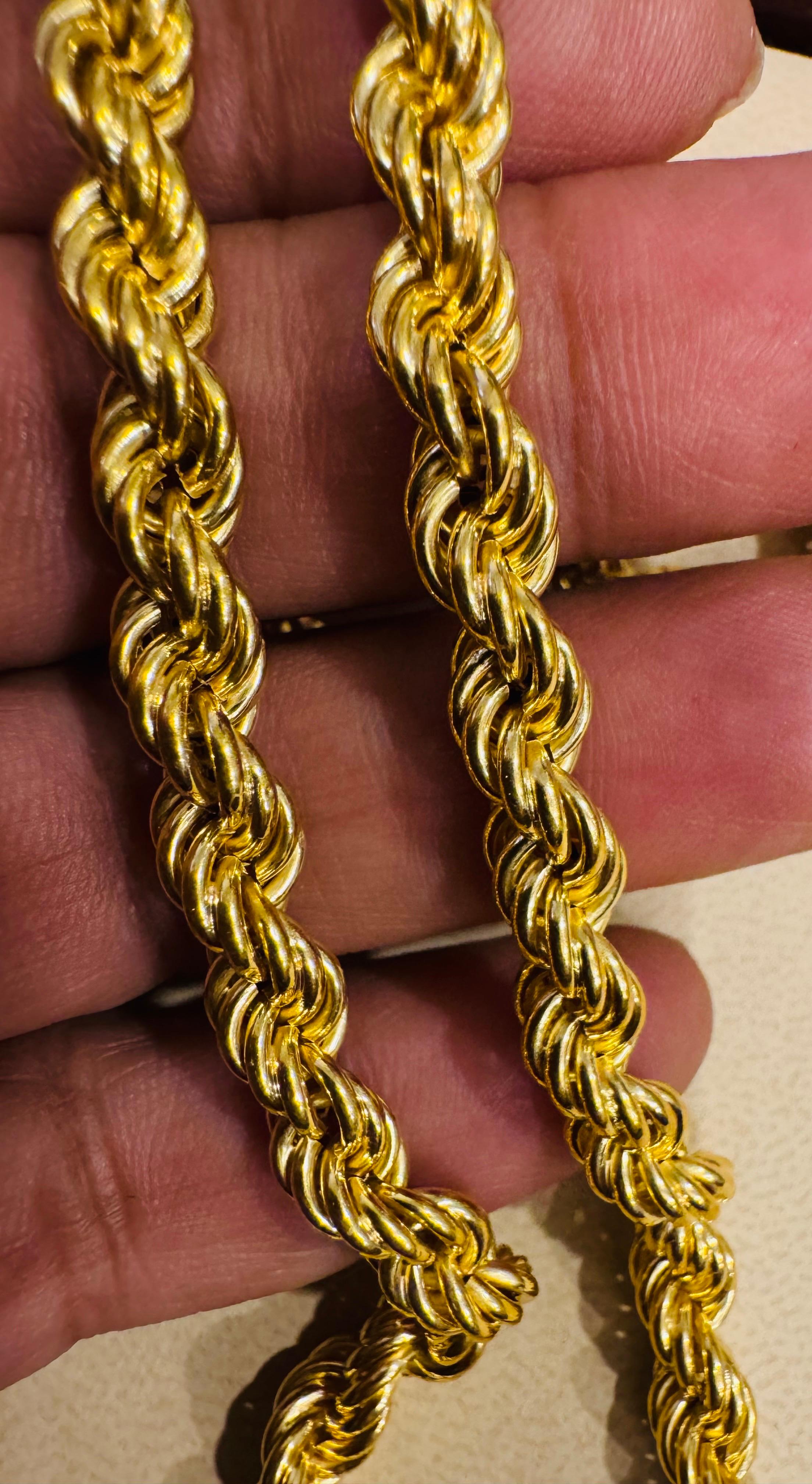 Collar Vintage de Oro Amarillo de 18 Kilates, 17,8 Gm, Cadena de Cuerda, 6,30 mm, 17 