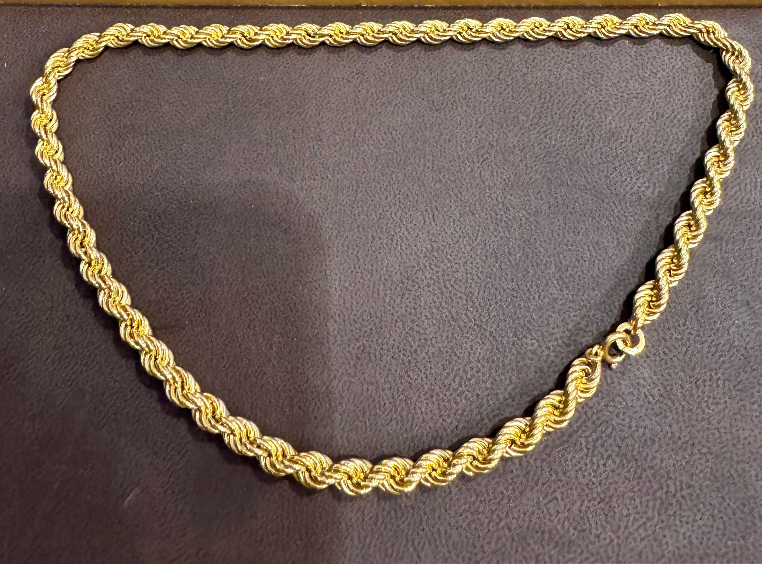 Collar Vintage de Oro Amarillo de 18 Kilates, 17,8 Gm, Cadena de Cuerda, 6,30 mm, 17 
