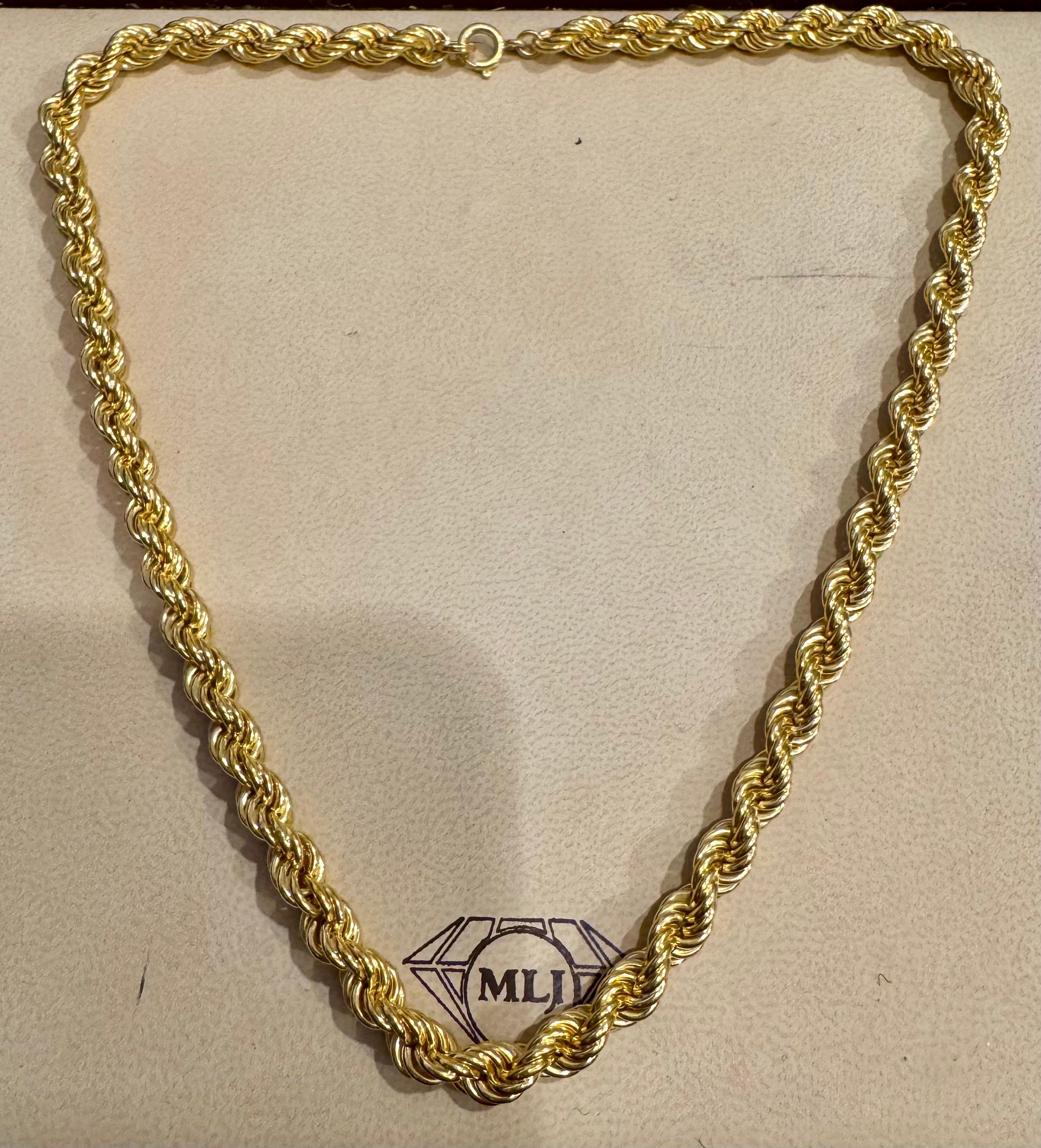 Collar Vintage de Oro Amarillo de 18 Kilates, 17,8 Gm, Cadena de Cuerda, 6,30 mm, 17 