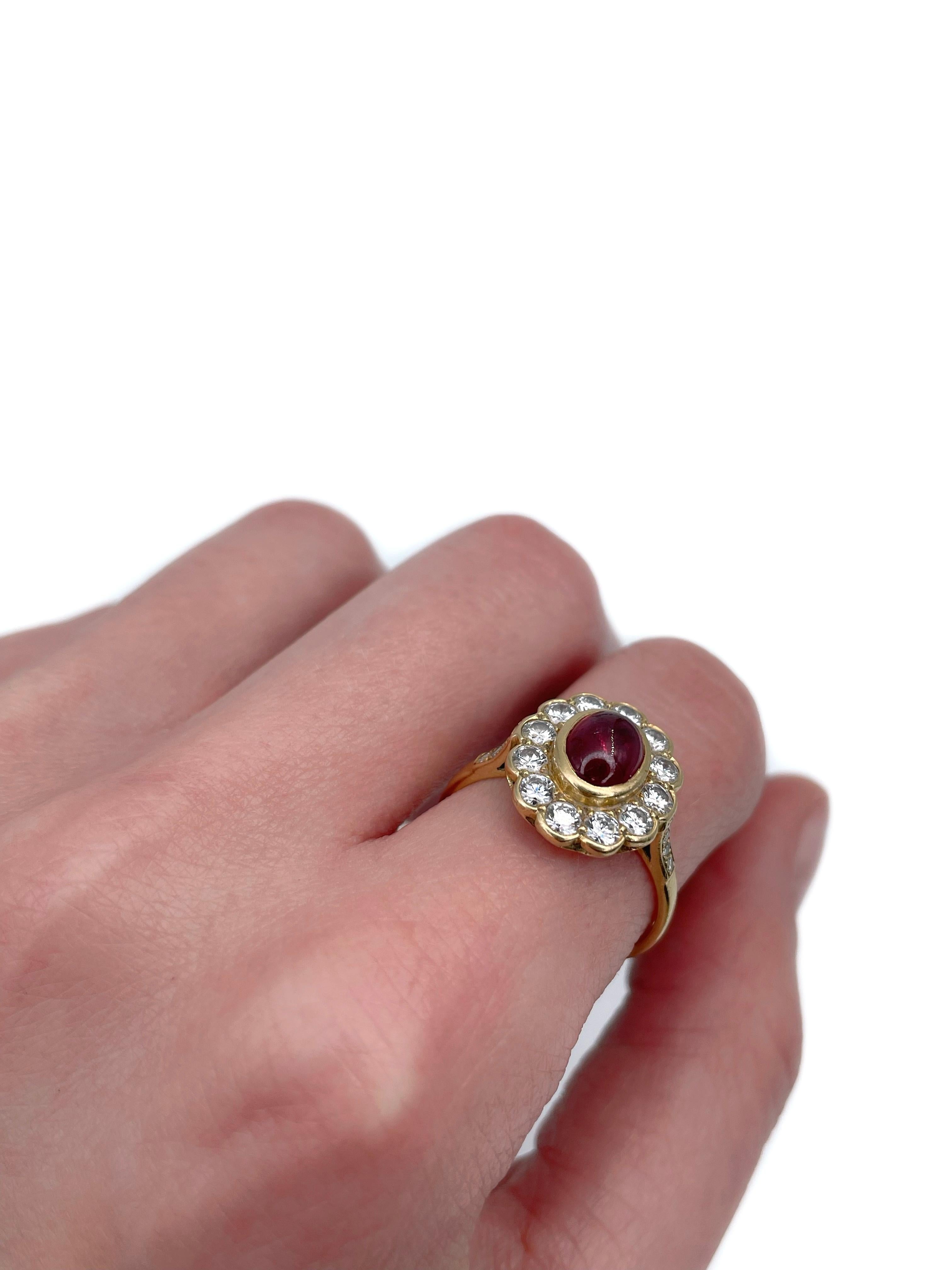 Mixed Cut Vintage 18 Karat Yellow Gold 1.90 Carat Ruby 1.00 Carat Diamond Cluster Ring For Sale