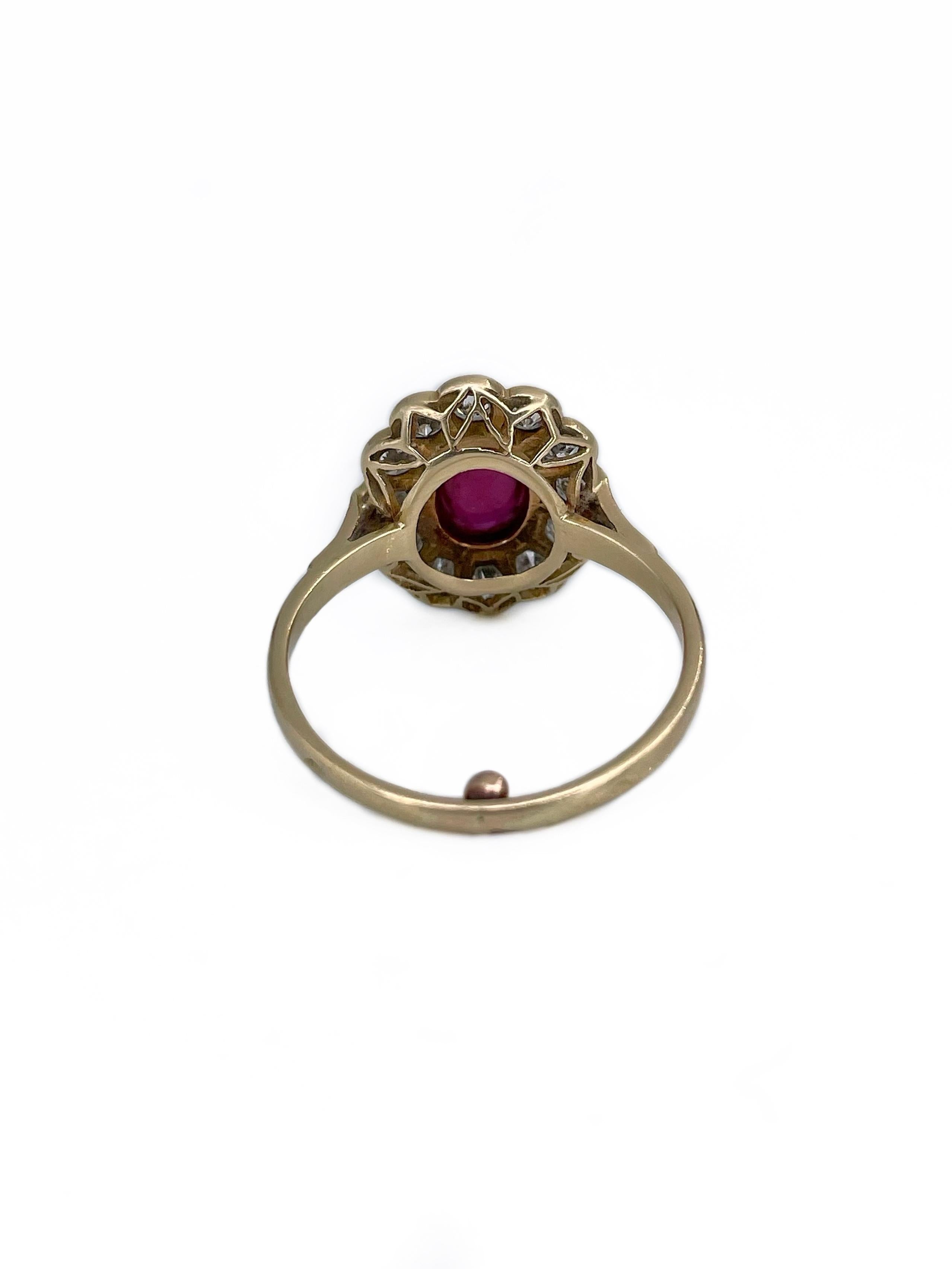 Women's Vintage 18 Karat Yellow Gold 1.90 Carat Ruby 1.00 Carat Diamond Cluster Ring For Sale