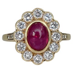 Vintage 18 Karat Yellow Gold 1.90 Carat Ruby 1.00 Carat Diamond Cluster Ring