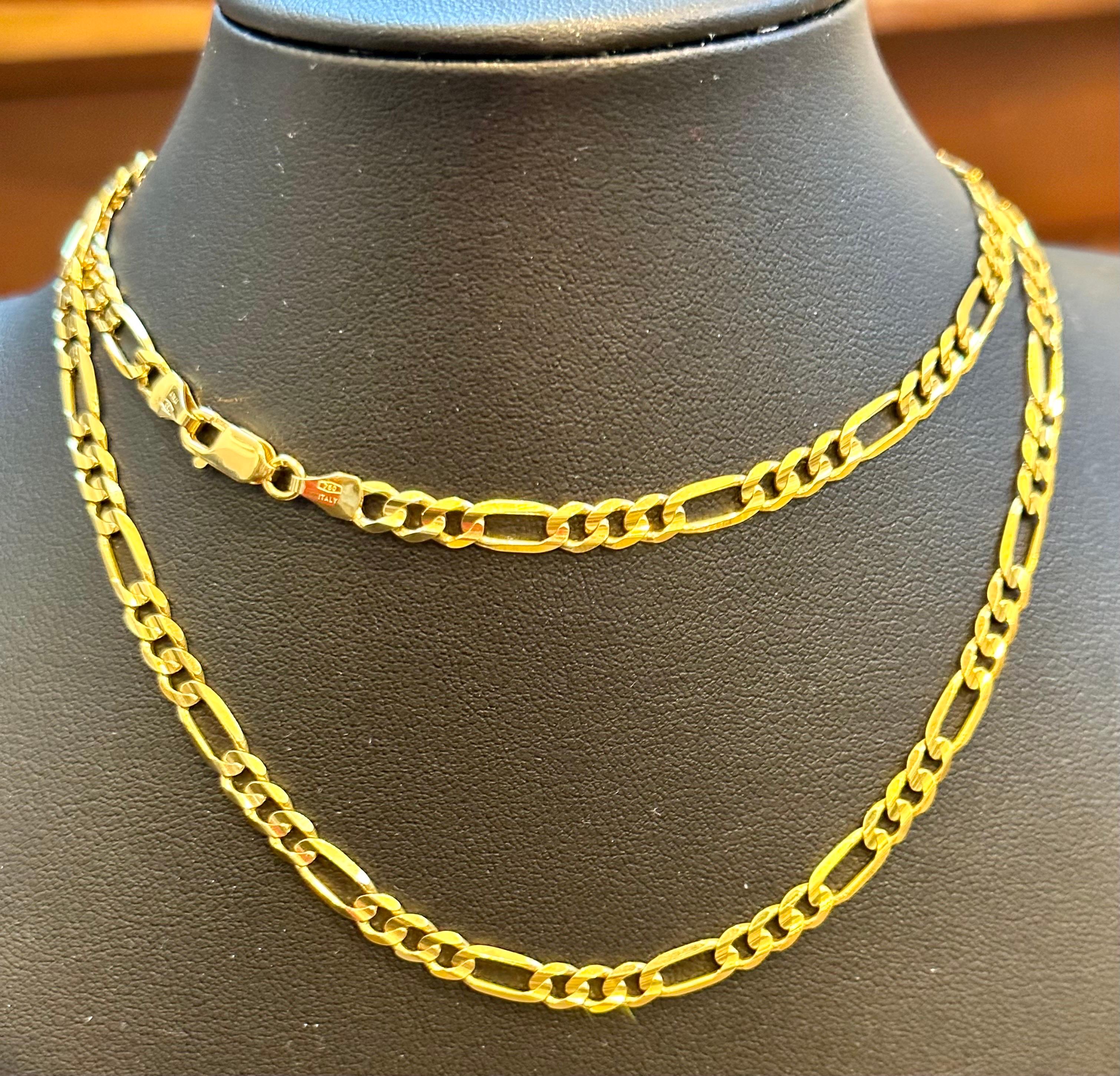 Vintage 18 Karat Yellow Gold 20 Gm Figaro Chain Necklace, Made in Italy 2