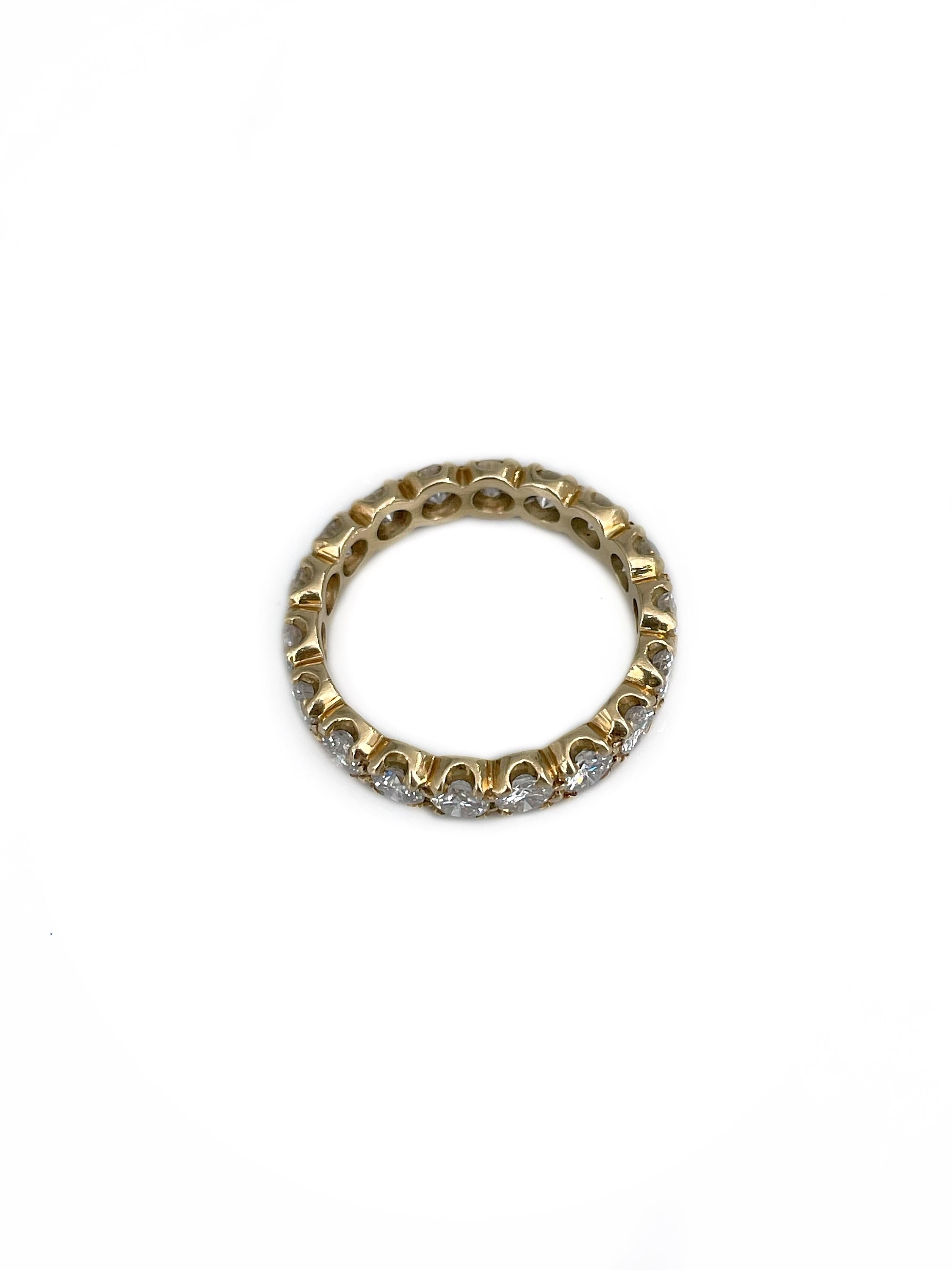 Taglio brillante Anello a fascia per l'eternità in oro giallo 18 carati vintage con 2,10 carati di diamanti